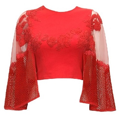 Red Net Fabric Bell Blouse Design