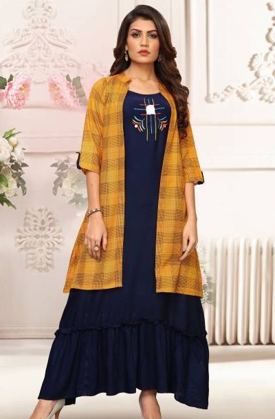 Short shrug with long kurta dress for women