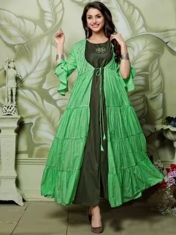 Shrug with plain floor length kurta