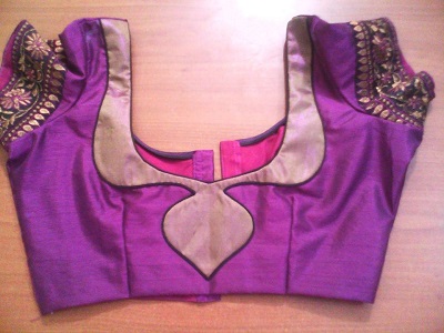 Silk Purple Beautiful Patch At Back Blouse