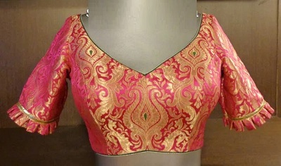 Silk Saree Blouse Design With Pleated Sleeves