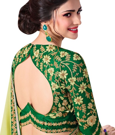 Silk embroidered green party wear blouse design