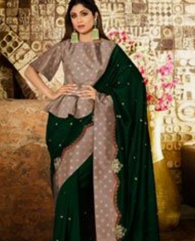 Silk peplum style long saree blouse design