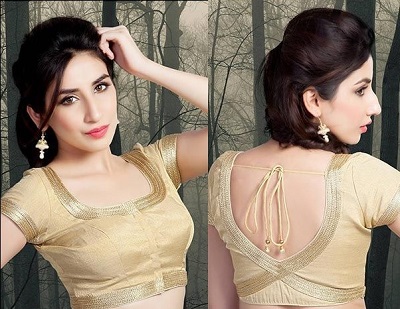 Stylish Golden Blouse Front and Back Design