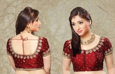 Stylish Maroon Silk Embellished Blouse Design