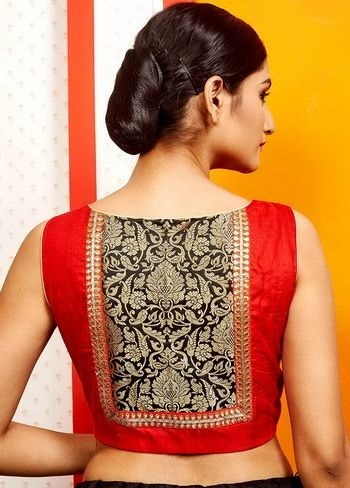 Stylish Patch At The Back Neckline Blouse Design