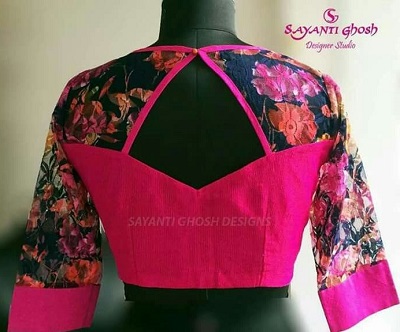 Stylish Patch Work Blouse With Printed Fabric