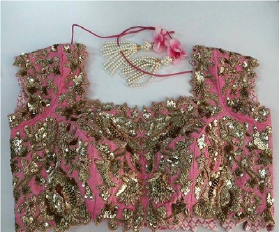 Stylish Pink Net Blouse With Sequence And Zari Work