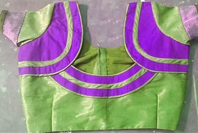 Stylish Purple And Green Patch Work Blouse For Festival