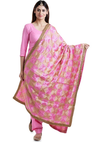 Stylish pink cotton suit with Phulkari pink dupatta
