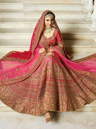 Trendy Pink Silk Bridal Lehenga