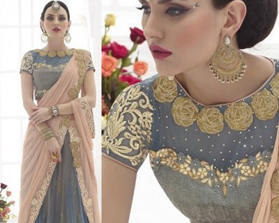 Wedding wear net and silk grey blouse design