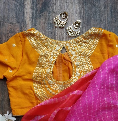Yellow Gota Patti And Sequin Work Heavy Blouse