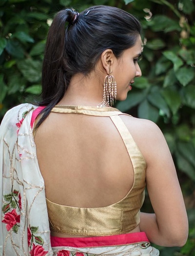 Backless Golden Blouse Design