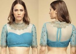 Blue stylish net party wear blouse design