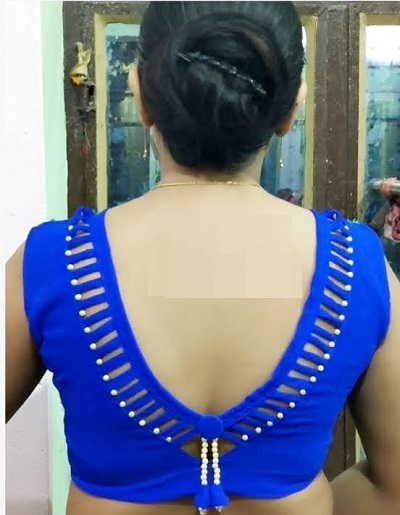 Blue Unique Blouse Pattern At The Back