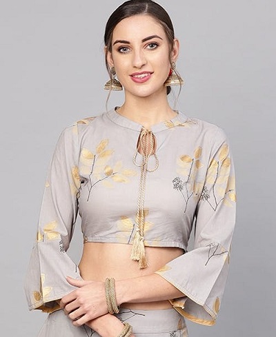 Collared Neckline And Bell Sleeves Blouse