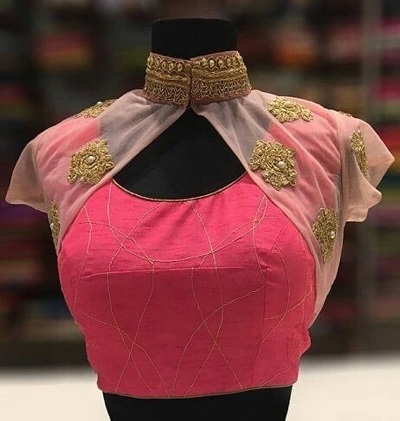 Collared net and cotton silk stylish blouse design