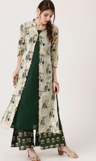 Cotton long shrug with plain kurta