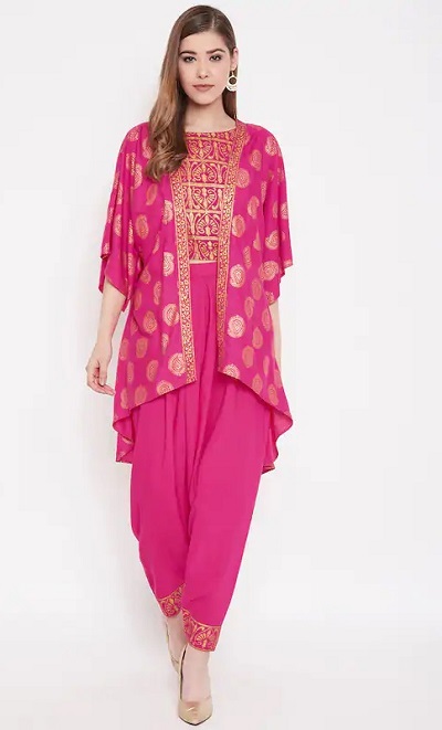 Designer party wear shrug kurta with gold foil print