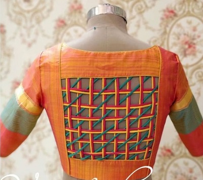 Designer Stripped Blouse Pattern At The Back