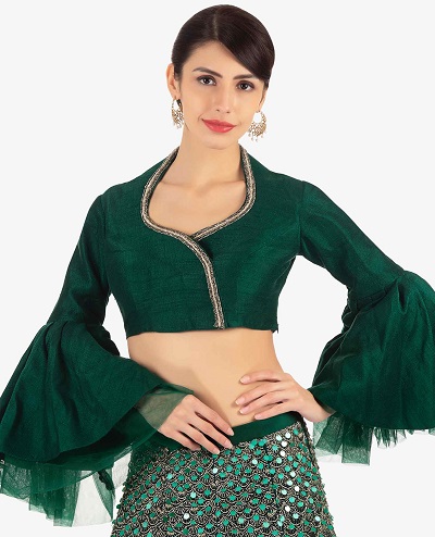 Green Bell Sleeves Blouse For Sarees