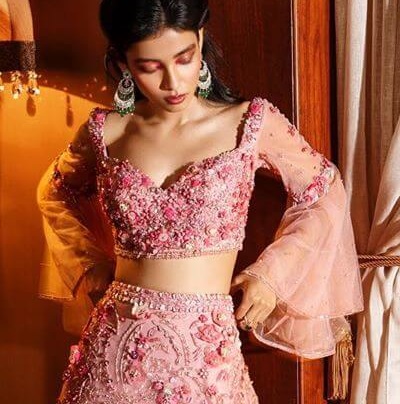 Lehenga Blouse With Sweetheart Neckline And Bell Sleeves