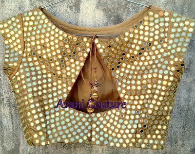 Mirror Work Golden Back Work Simple Blouse Pattern