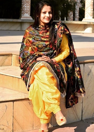 Multi colour black Phulkari Dupatta with Silk full sleeves yellow suit