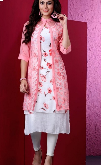 Net shrug kurta panel dress