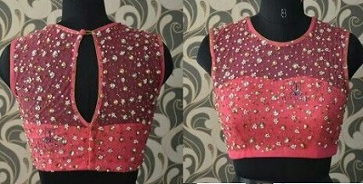 Pink sleeveless net blouse pattern