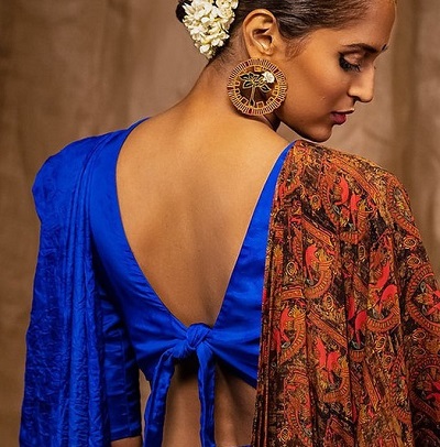 Royal Blue Silk Back V Neckline Blouse Pattern