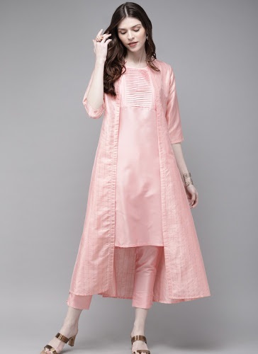 Short kurta with long silk shrug