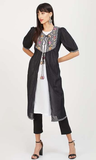 Short kurti with black cotton kurta