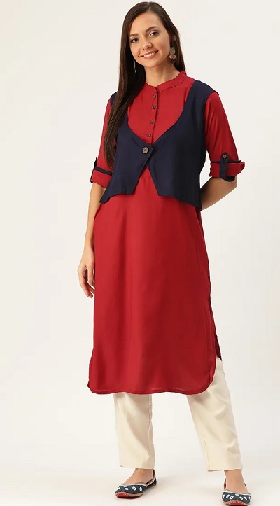 Short shrug with collared long kurta