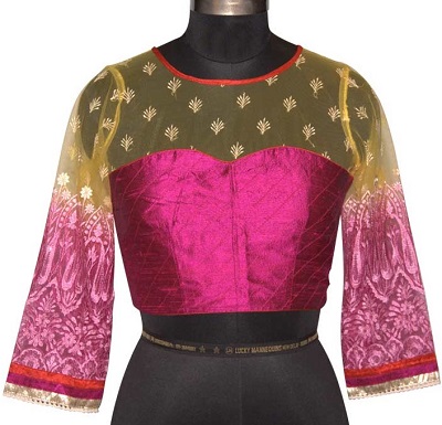 Silk and net shaded party wear blouse design
