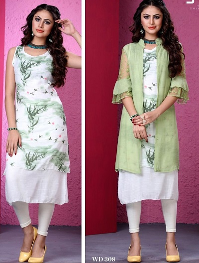 Sleeveless kurta with net green shrug