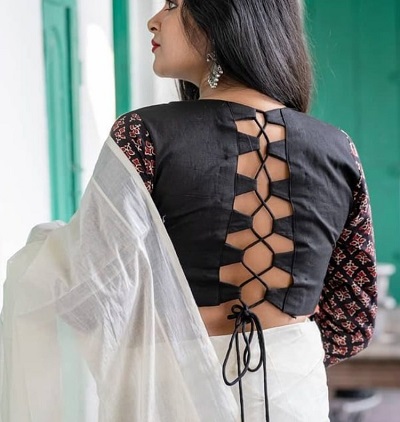 Stylish Criss-Cross Looped Blouse Back Pattern