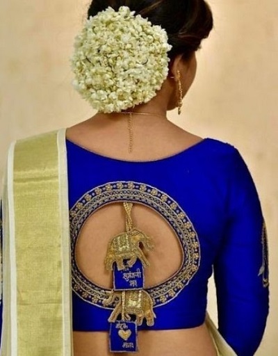 Stylish Designer Blue Silk Round Cut Backline Design