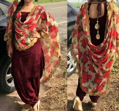 Stylish printed Phulkari Dupatta with Maroon salwar suit