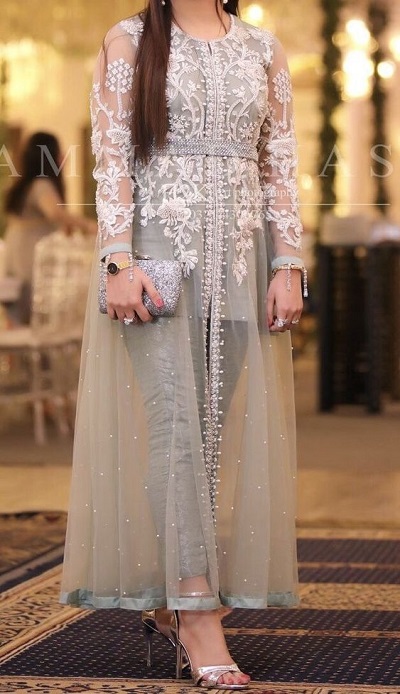 Wedding wear net shrug with short kurta