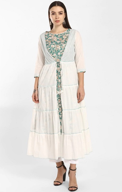 White shrug kurta with sleeveless pattern