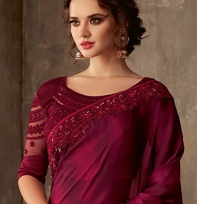 Wine colored net blouse design