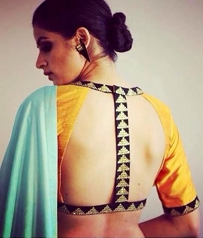 Yellow And Black Silk Saree Blouse Back Design