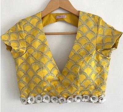 Yellow Embellished Party Wear Blouse Pattern