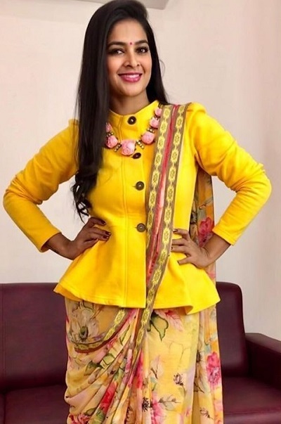 Yellow jacket style saree blouse pattern