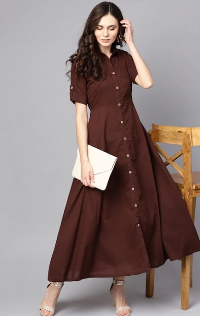 A Line Button Placket Office Wear Dress For Women