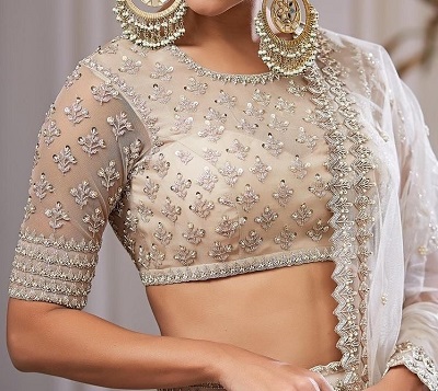 Beautiful Sequined Net Fabric Bridal Saree Blouse Pattern