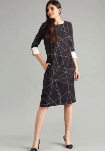 Black Geometric Print Formal Office Wear Women Dress 209x300 
