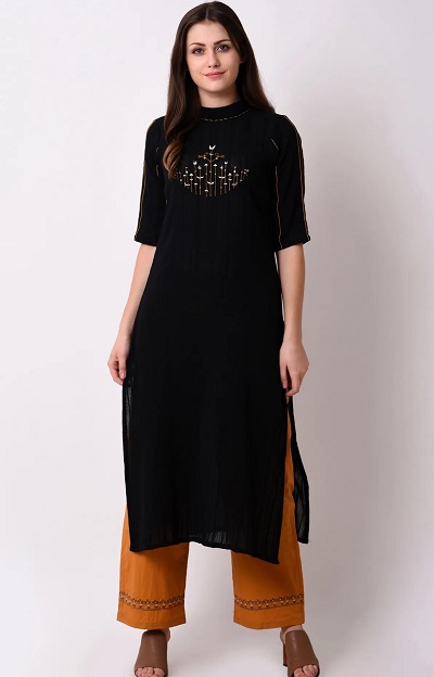 Black Kurta With Palazzo Pant For Office Wear